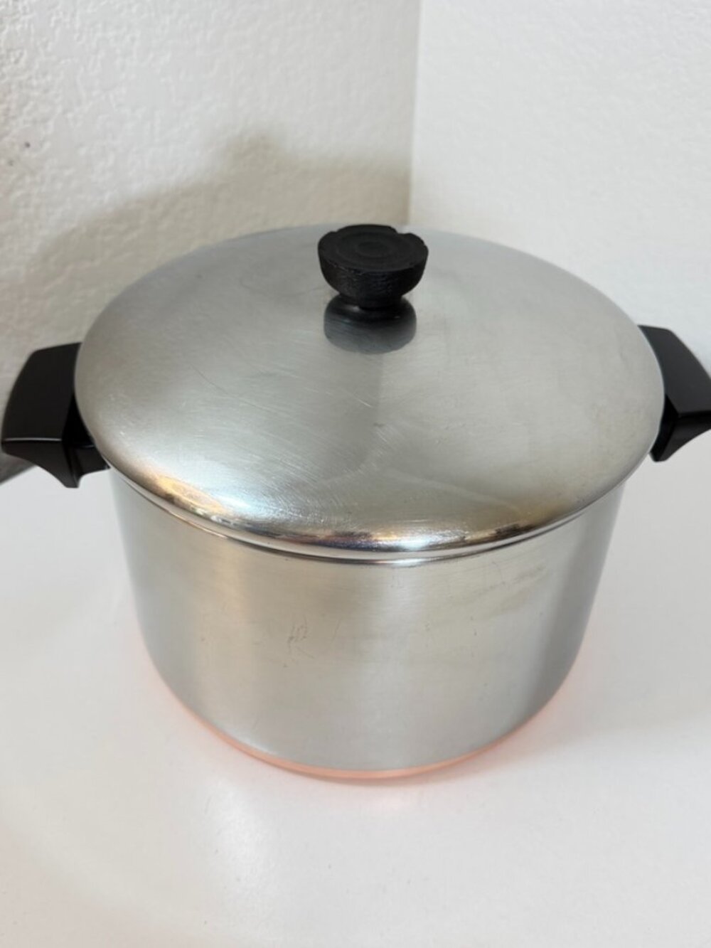 Vintage Revere Ware 6 QT -96f Stock Pot w/ Lid Copper Clad 1801 Clinton ILL USA